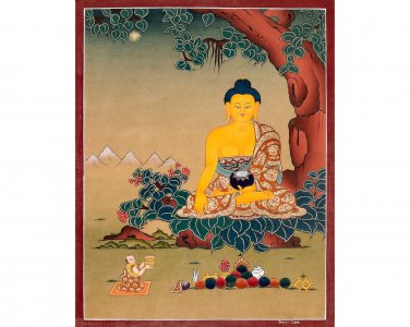 Hand-Made Shakyamuni Thangka &acirc;�� Tibetan Buddha of Enlightenment & Courage Art-B06919