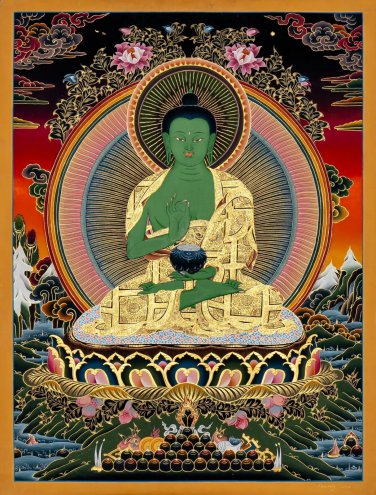 Original Amogasiddhi Thangka: Conqueror of Negativity | Hand-Made Thangka-A73780