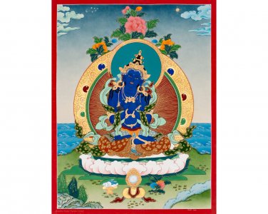 24K Vajradhara Thangka Painting Handcrafted Tibetan Art for Power and Strength-B06390