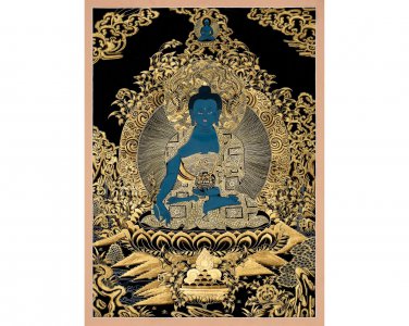 Handmade Medicine Buddha Thangka: Healer of Body and Mind | Original | Authentic-A57300