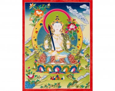 Handmade Manjushree Painting - Flaming Wisdom | Traditional Buddhist Wisdom Art-A98787