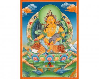 Handmade 24K Zambala Thangka &acirc;�� Tibetan Buddha of Wealth & Abundance | Authentic-B14012