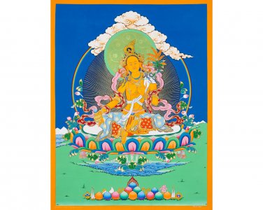 Tibetan Ksitigarbha Thangka &acirc;�� Divine Guidance | Hand-Made Art | Authentic-A90013