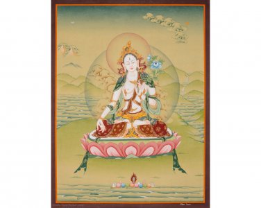 Original Authentic White Tara Thangka: Divine Grace | Hand-Made | Wall -Decor-A85702