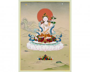 Original White Tara Thangka Painting | Goddess Of Healing | Authentic Wall Decor-B12536