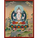 Hand-Made 24K Chenrezig Thangka – The Embodiment of Compassion | Authentic Thangka-B04522