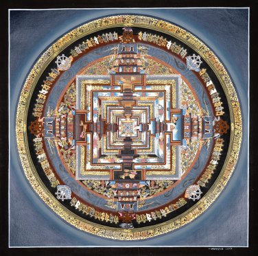 24K Gold Hand-Painted Kalachakra Mandala-Tibetan Art, perfect for home and meditation spaces-B02244