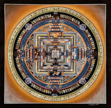 24K Gold Authentic Kalachakra Mandala-Tibetan Art, perfect for home decor-A98085