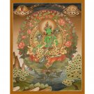 Hand-Painted Green Tara Thangka with 24k gold– A Tibetan Artwork-Goddess of Compassion-A84025