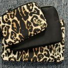 VICTORIA'S SECRET Leopard Black Travel Cosmetic Bag Case Makeup Wristlet 3Piece