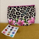 ESTEE LAUDER Leopard Print Lilies & Dragonfly Cosmetic Makeup Bag Gemstone Stick