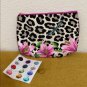 ESTEE LAUDER Leopard Print Lilies & Dragonfly Cosmetic Makeup Bag Gemstone Stick