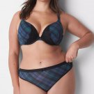 Lane Bryant CACIQUE Silky No Show THONG Panty BLUE GREEN PLAID Plus 26/28 4X NWT
