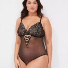 Lane Bryant CACIQUE Stretch Lace Embroidered Bodysuit BLACK Plus Sz 22/24 NWT