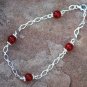 Ruby Red Quartz Wirewrapped Sterling Silver Diamond Bracelet
