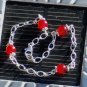 Ruby Red Quartz Wirewrapped Sterling Silver Diamond Bracelet