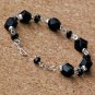 Faceted Black Agate Pebble and Quartz Sterling Handcrafted Bracelet