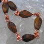 Natual Bamboo Jasper Handcrafted Wire Wrapped Copper Links Bracelet
