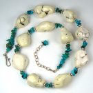 Green and White Turquoise Necklace Large Magnesite Nugget Sterling Silver Handcrafted