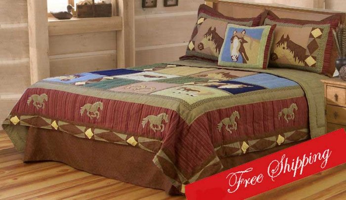 7PC KING Bed In A Bag Wild HORSES Western Cowboy Bedding Set
