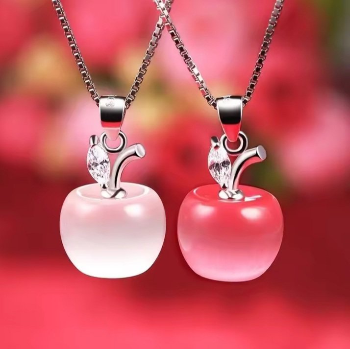 Women Opal Apple Pendant Neckless Chain Jewellery (white or pink)