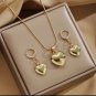Gold Plated Metal Love Heart Glossy Earrings Necklace Jewellery set for women