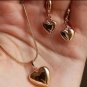 Gold Plated Metal Love Heart Glossy Earrings Necklace Jewellery set for women
