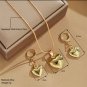Gold Plated Metal Love Heart Glossy Earrings Necklace Jewellery set for women