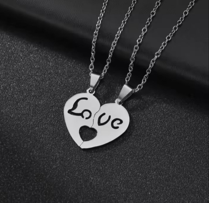 Stylish Heart Puzzle Pendant Necklace for Couple Women Men Love steel Stainless Jewellery