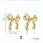 Stainless steel Metal Ribbon Earrings for women girls 18k gold plated cute statement jewellery