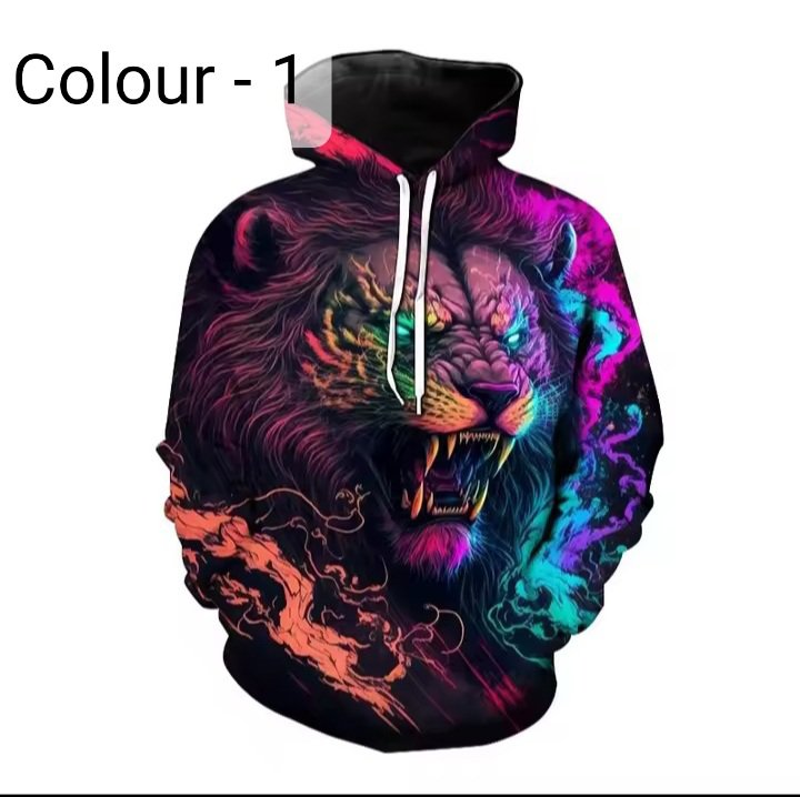 New Fashion Men Hooded 3D Printed Animal Lion Sweatshirts Casual Long sleeved Pocket