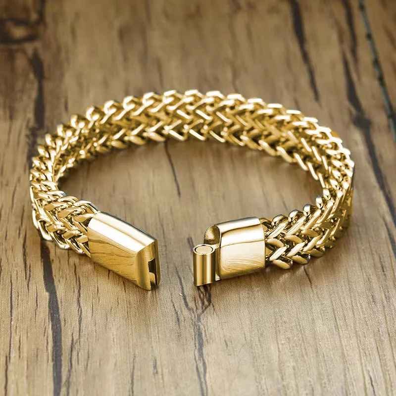 Stainless Steel Double Row Chain Bracelet Magnetic Buckle for Men Trend Jewelry