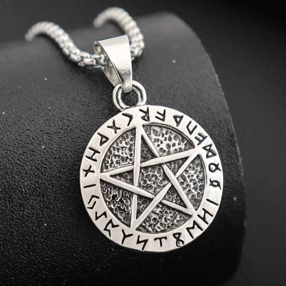 Vintage Five Point Star Viking Rune Pendant Necklace Fashion Hip Hop Jewelry