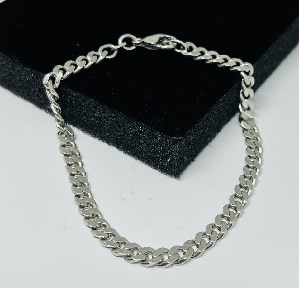 Men's Silver Bracelet Silver Curb Link Wrist chain Real Solid 925 Sterling Silver