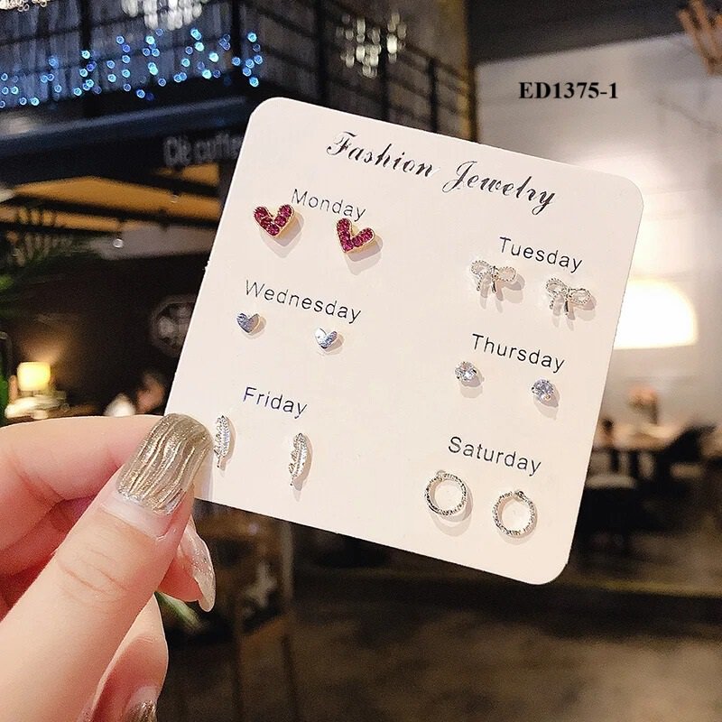 4 Pair Silver Heart Stud Earring Set - Trendy & Cute for Women & Girls