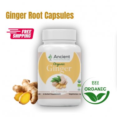 Organic Ginger Root Capsules 600mg  60 Pills Highest Potency Food  Supplement