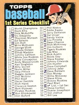 1971 TOPPS # 54 1ST SERIES CHECKLIST marked
