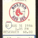 CLEVELAND INDIANS BOSTON RED SOX 1986 TICKET WADE BOGGS JIM RICE + CLEVELAND INDIANS BOSTON RED SOX 1986 TICKET WADE BOGGS JIM RICE +