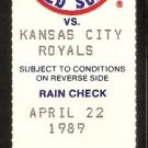 Kansas City Royals Boston Red Sox 1989 Ticket Wade Boggs Jim Rice Jim Eisenreich Ellis Burks Gubicza