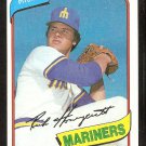 Seattle Mariners Rick Honeycutt 1980 Topps Baseball Card # 307 nr mt Seattle Mariners Rick Honeycutt 1980 Topps Baseball Card # 307 nr mt