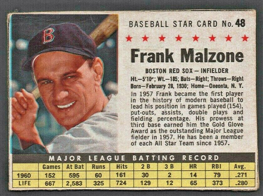 BOSTON RED SOX FRANK MALZONE 1961 POST CEREAL # 48