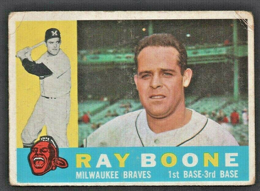 1960 Topps Baseball Card # 281 Milwaukee Braves Ray Boone