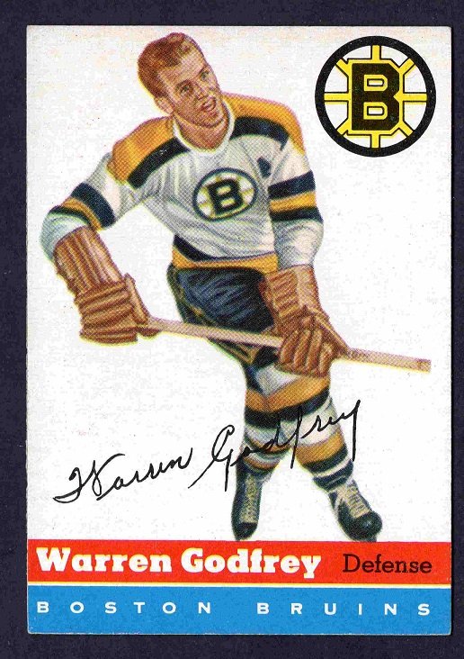 Boston Bruins Warren Godfrey 1954 Topps Hockey Card # 50 ex/em