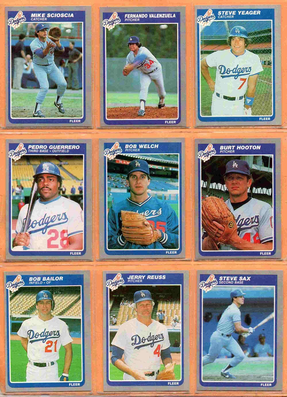 1985 Fleer Los Angeles Dodgers Team Lot 21 diff Fernando Valenzuela Mike Socioscia Steve Yeager !