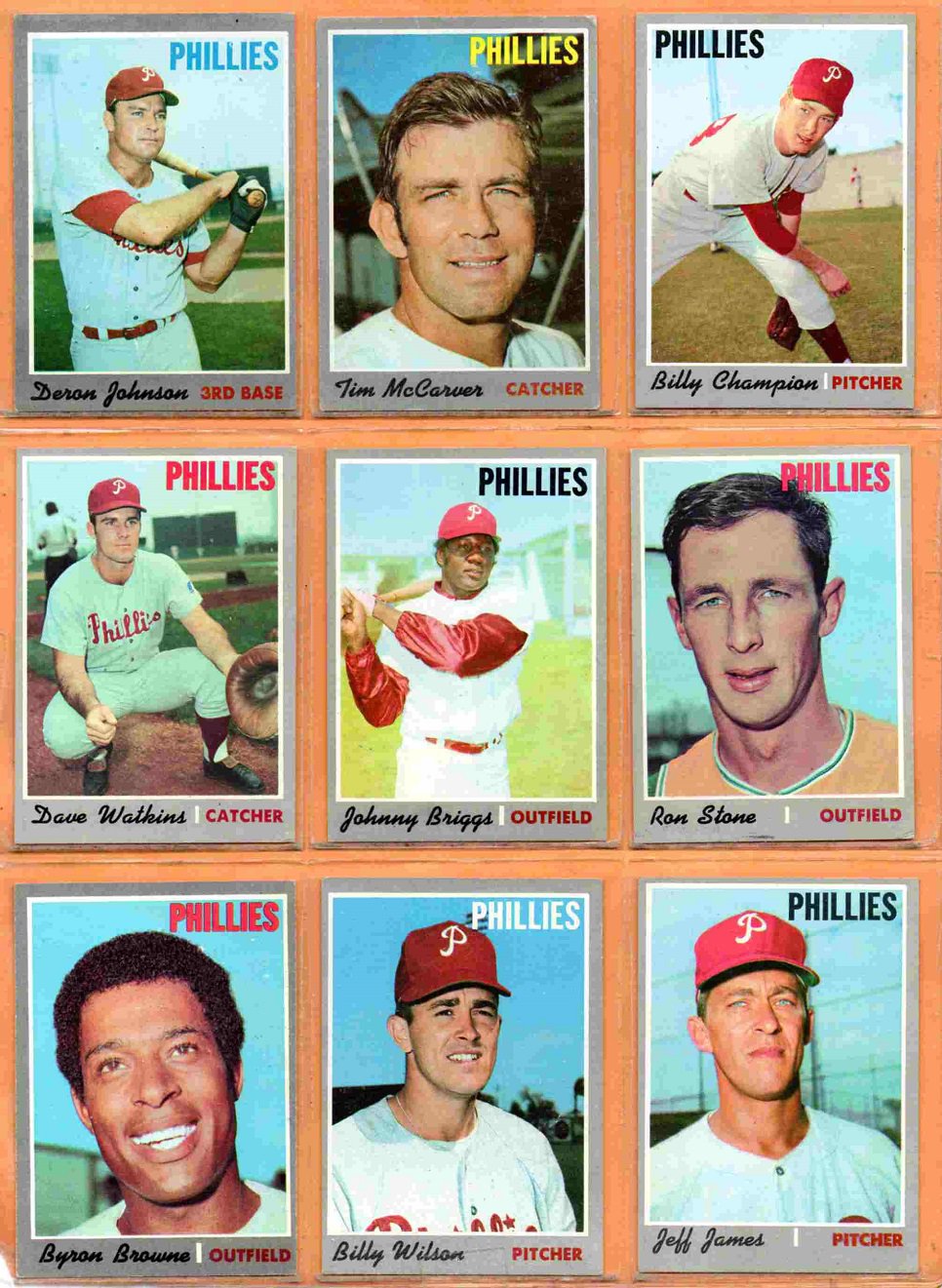 1970 Topps Philadelphia Phillies Team Lot 9 diff Tim McCarver Deron Johnson Billy Champion !