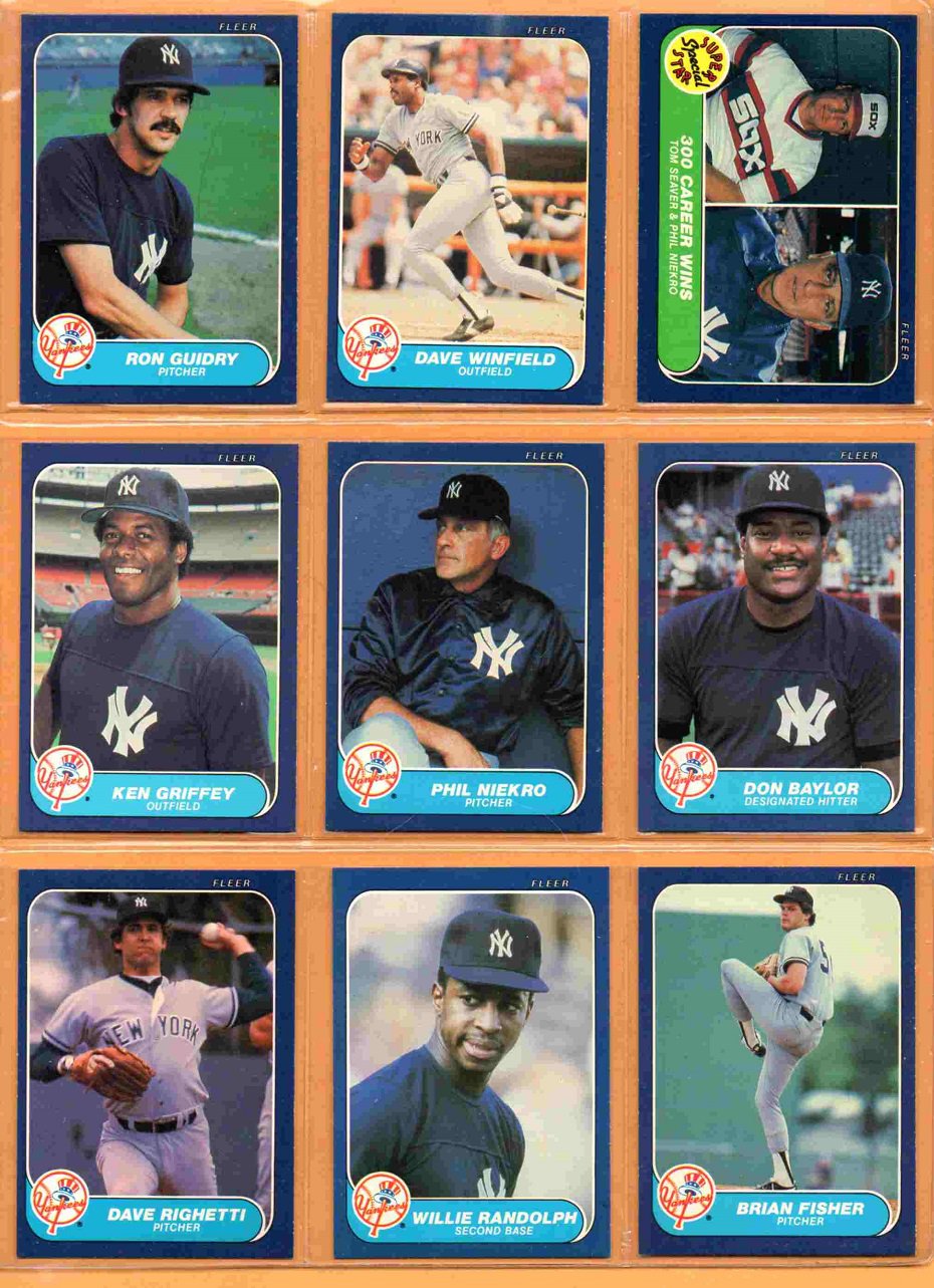 1986 Fleer New York Yankees Team Lot 21 diff Dave Winfield Ron Guidry Phil Niekro Tom Seaver