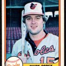 Baltimore Orioles Mark Corey RC Rookie Card 1981 Fleer Baseball Card #193 nr mt