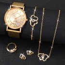 6pcs/set Women's Watch Casual Round Pointer Quartz Watch Heart