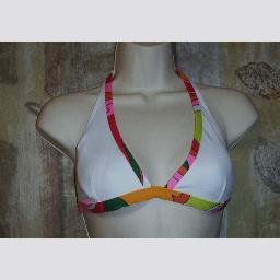 Rampage White Multi Color Trim Triangle Bikini Top XS