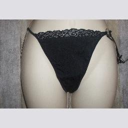 NWT Playboy Black Lace String Tie Thong Bunny Pendant L